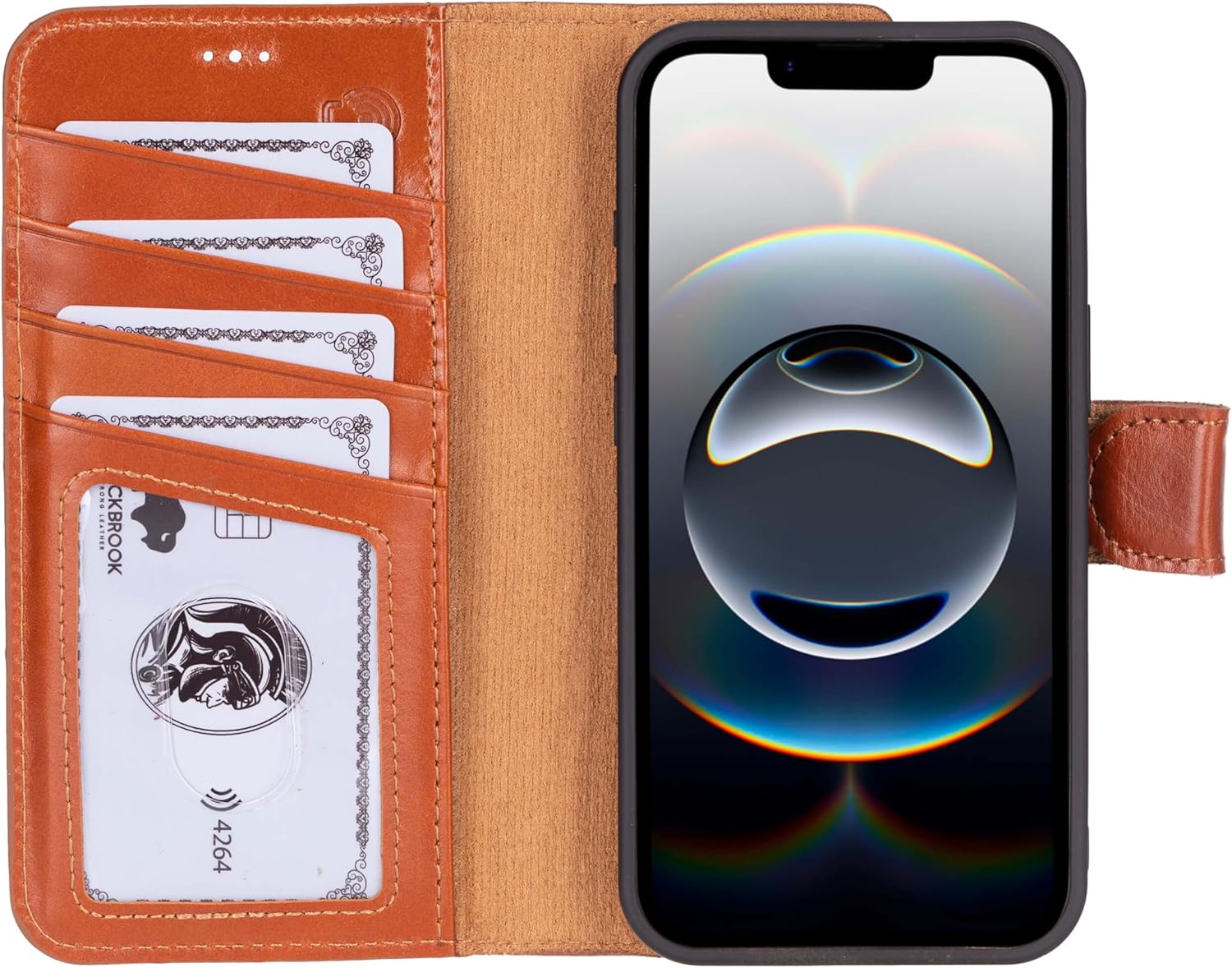 BLACKBROOK for iPhone 17e/16e Case with Card Holder, Carter Full Grain Leather, 2-in-1 Folio Flip Case for MagSafe Wireless Charging, RFID Blocking, 4 Card Slots
