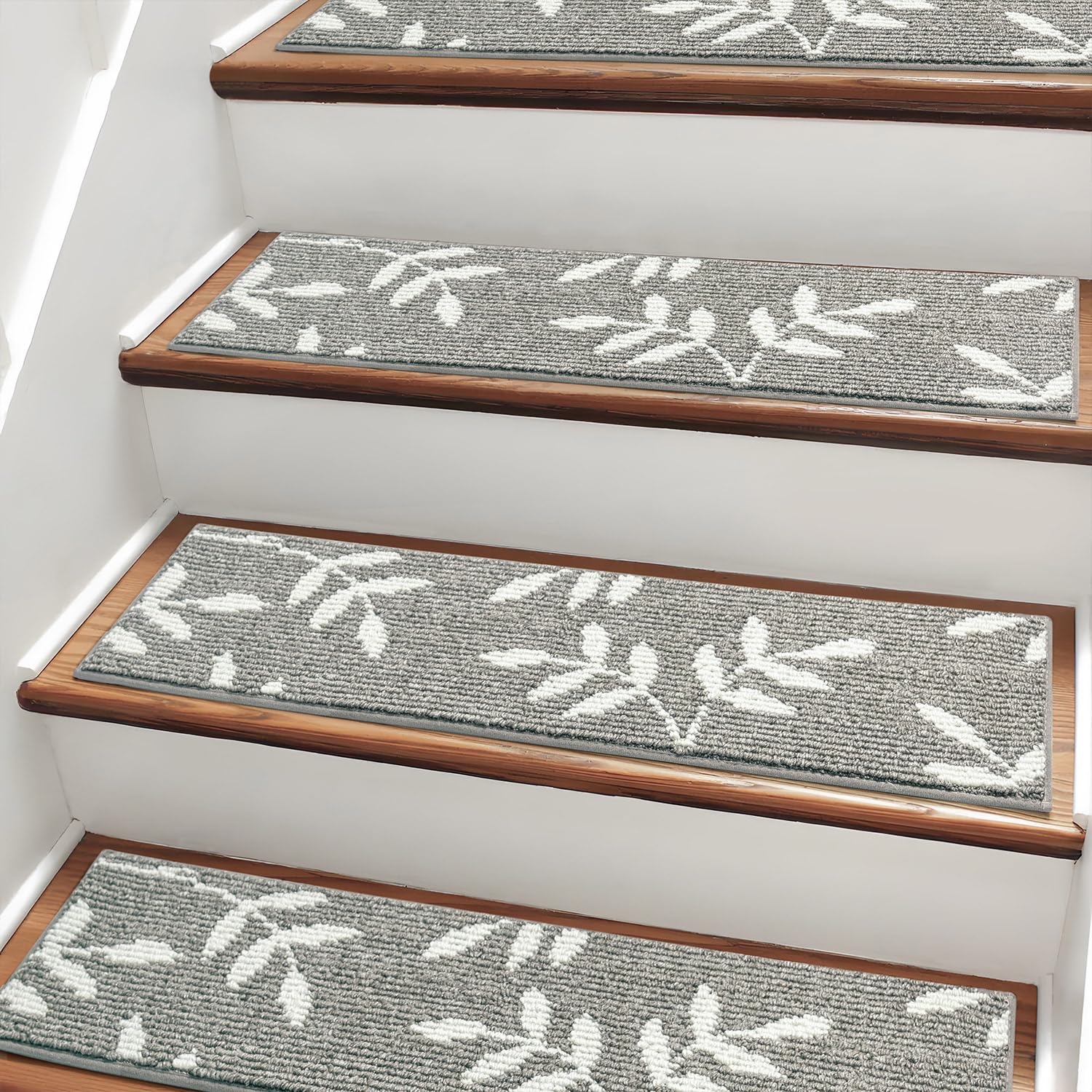 TANVILL Stair Treads Non-Slip Carpet Stair Runners for Wooden Steps Indoor, 30”x8” Stair Rugs Mats for Kids and Pets Skid Resistant Wood Staircase Step Treads Reusable, Set of 15, Grey