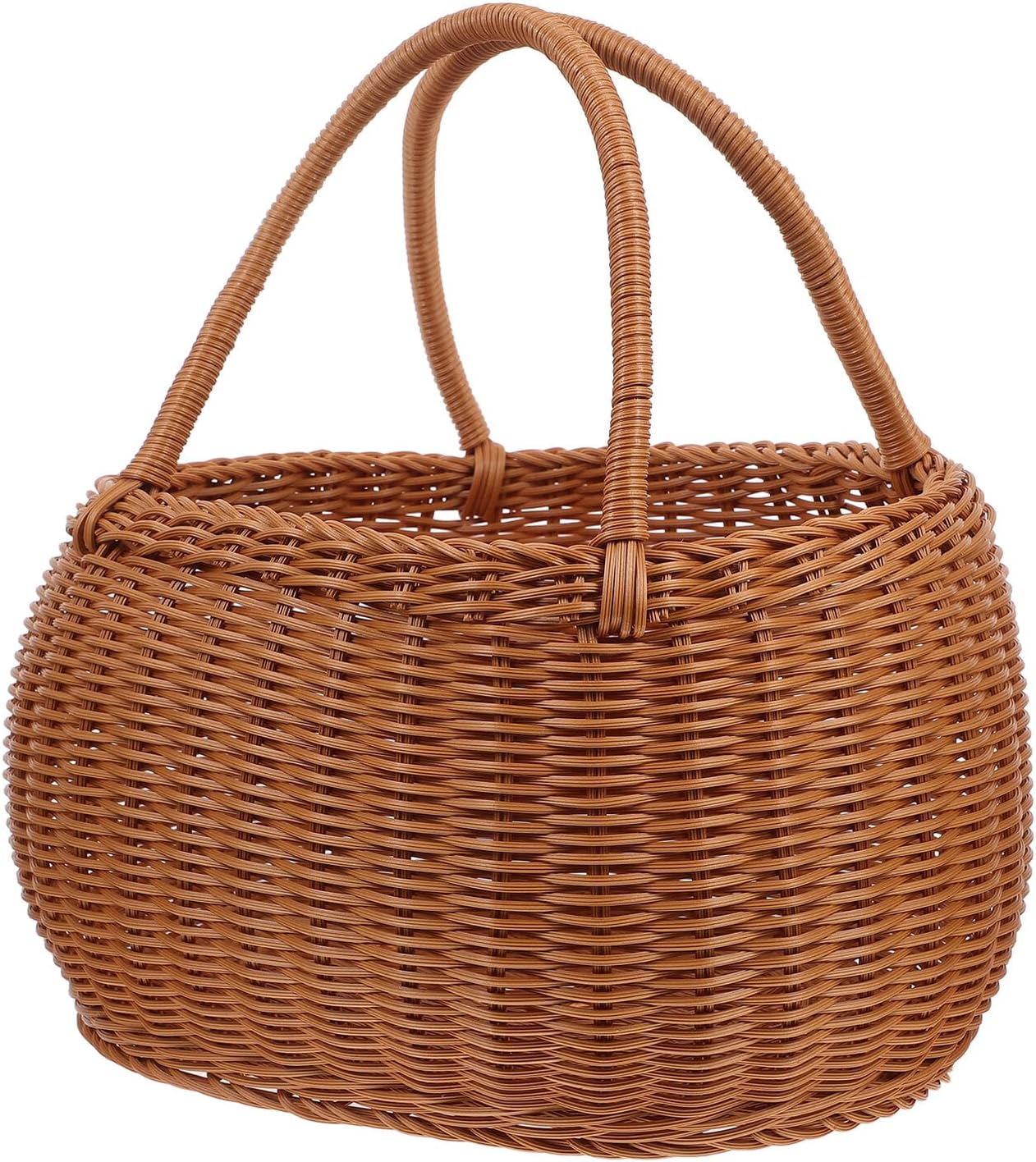 Artibetter Rustic Woven Picnic Basket with Handle, Large Oval 30x24x20cm Multi-Function Storage Basket for Fruits, Vegetables and Kitchen Organization