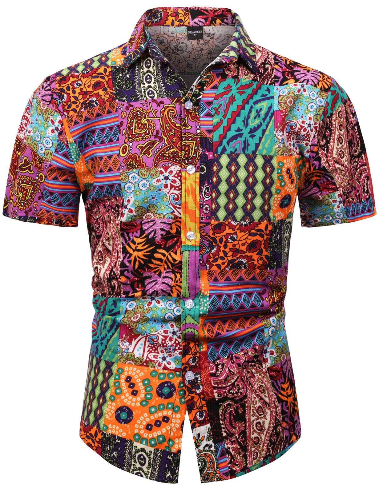 COSAVOROCKMens 70s Hippie Shirts Ugly Funky Casual Hawaiian Short Sleeve Shirt