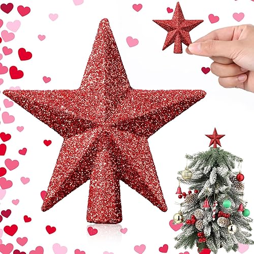 Hanaive Decoración para árbol de Navidad para el día de San Valentín, mini estrella para árbol de Navidad, decoración del hogar (rojo brillante,