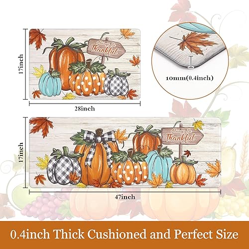 Miniatura 3 de U'Artlines Alfombra y tapete de cocina antifatiga para otoño, 2 piezas, camioneta, calabaza, antideslizante, espuma, acolchado, casa de campo,