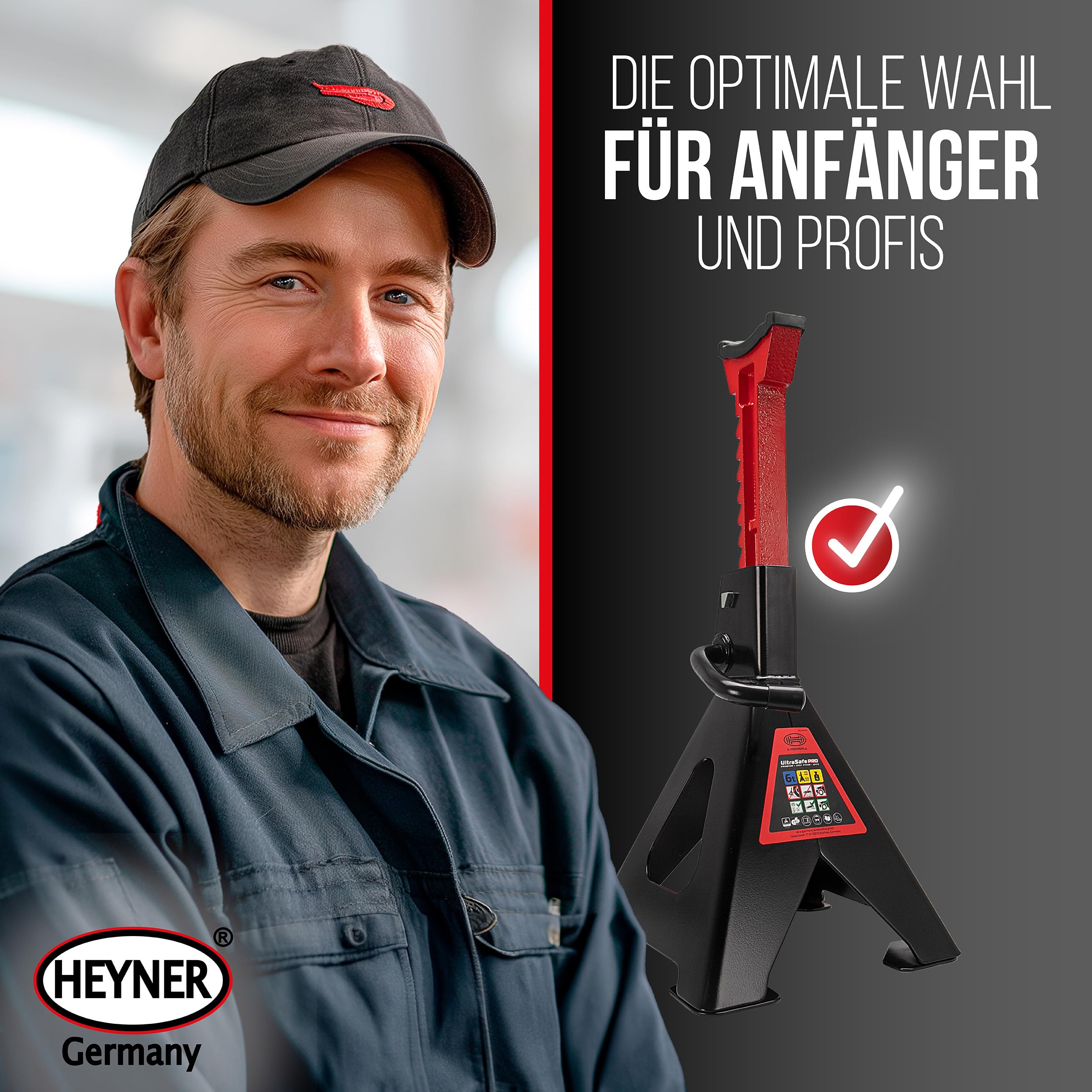 HEYNER® Unterstellbock 2er Set mit Gummiauflage Hubhöhe 400-620 mm TÜV-Zertifiziert Traglast 6t Stützbock Stützfuß 10-Fach Höhenverstellbar
