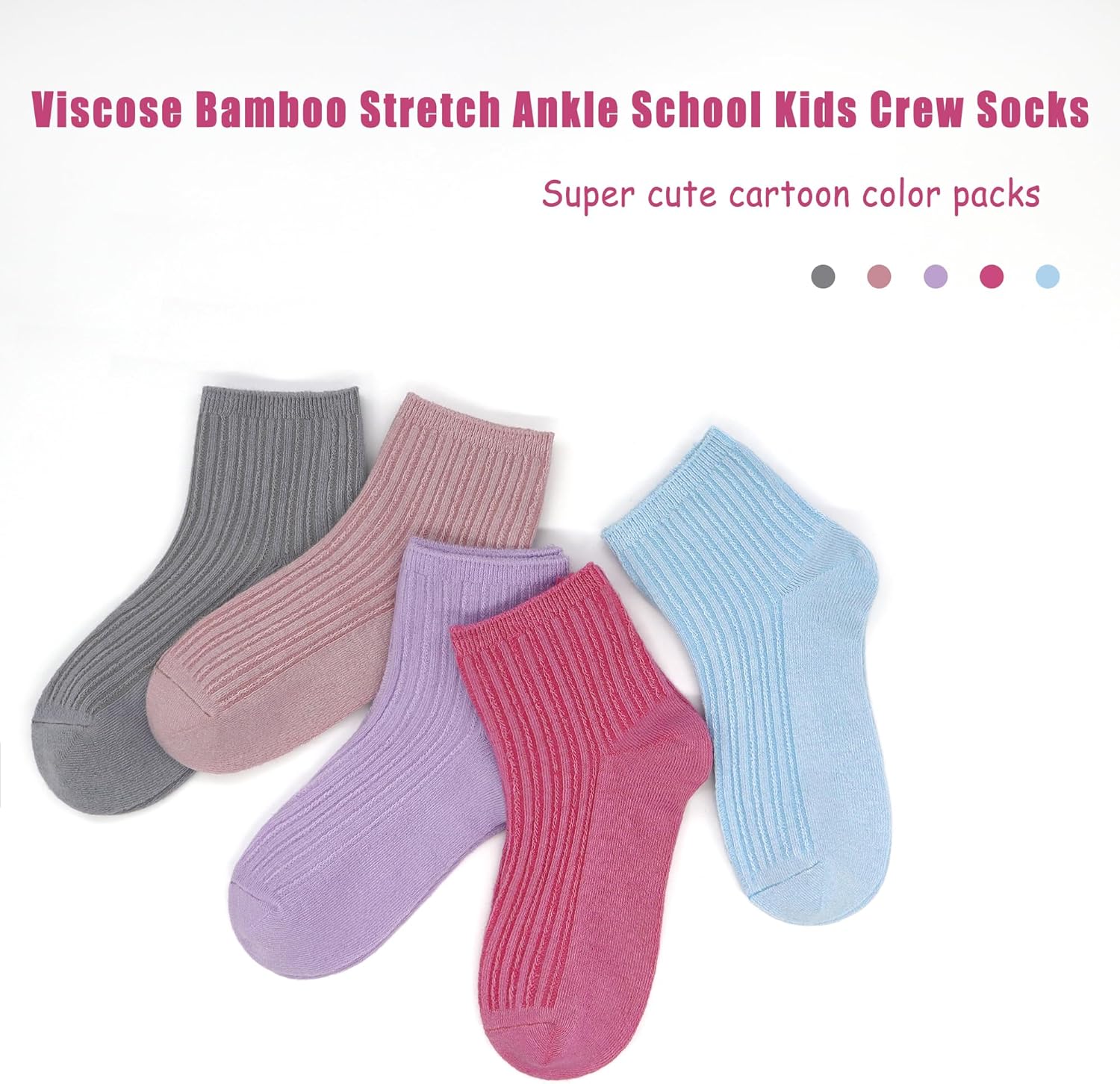 SERISIMPLE Viscose Bamboo Stretch Kids Ankle School Kids Crew Socks Breathable Boy Girl 5 Pairs - Image 5