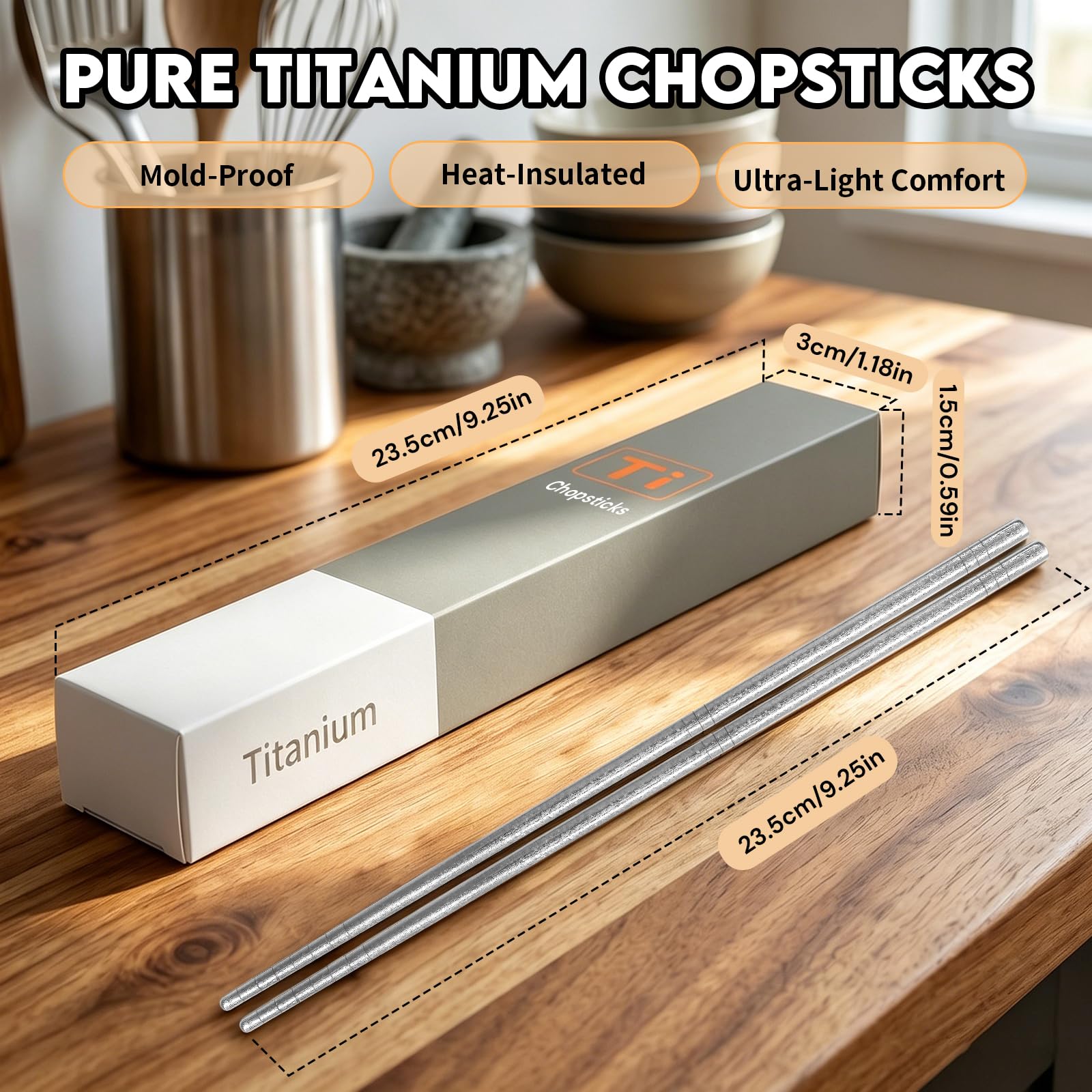 Pure Titanium Chopsticks 1 Pair, Reusable Lightweight Hollow Core, No Metallic Taste, Dishwasher Safe, Anti-Slip Texture - BPA Free Non-Toxic Healthy Eating Utensils — Amazon image 9