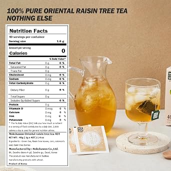 [Nokchawon] Korean Oriental Raisin Tree Tea Bags (Hovenia Dulcis), Caffeine Free Roasted Herbal Infusion for Hydration & Daily Wellness, Savory Nutty Flavor, 40 Count