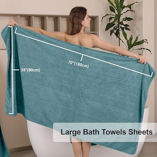 Miniatura 2 de CHINO Juego de 6 toallas de baño turquesa, toallas de baño de 27 x 55 pulgadas para adultos, toallas de secado rápido de 600 GSM, toallas suaves y