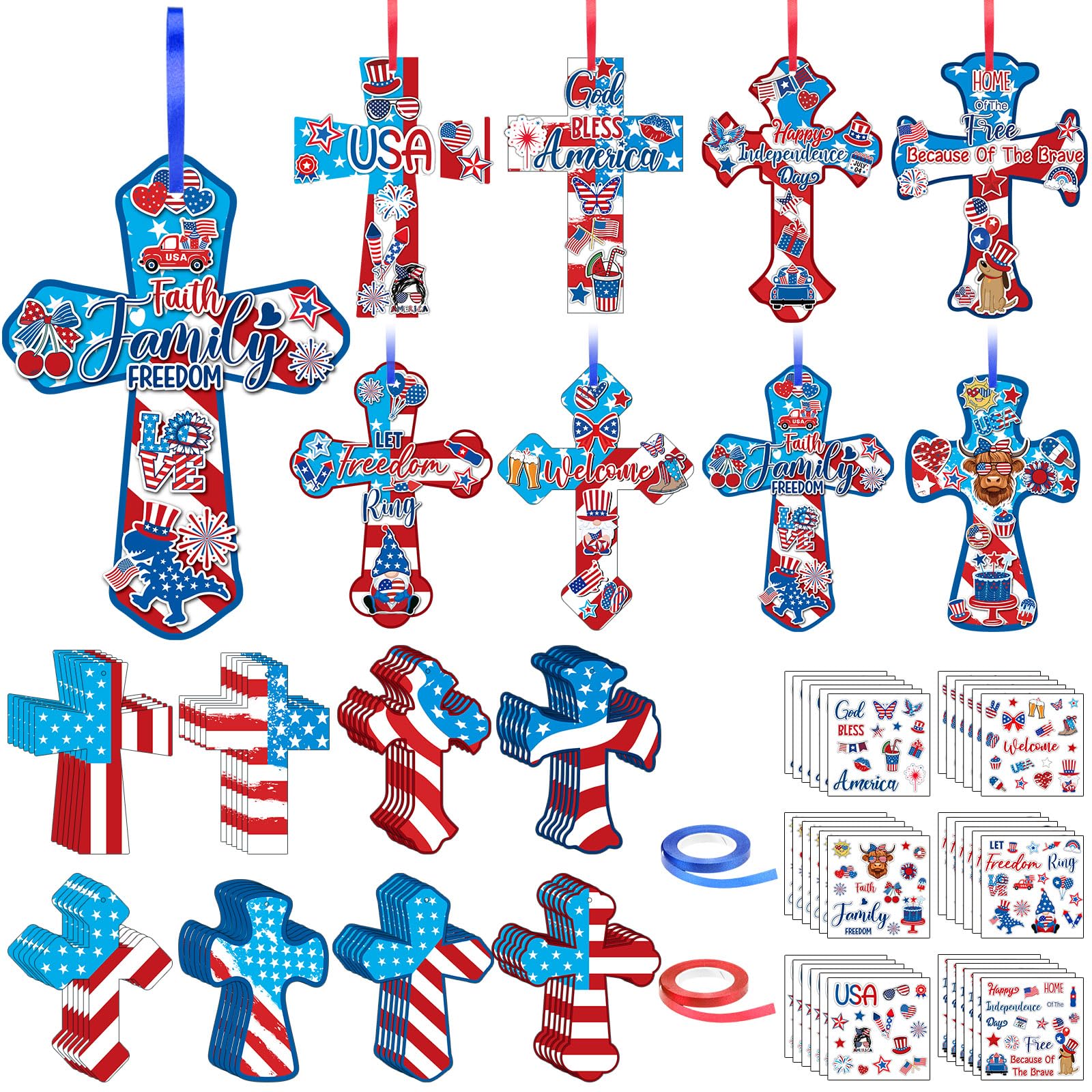 12 Sets 4th of July Crafts Kits DIY Patriotic Red White Blue Star Foam