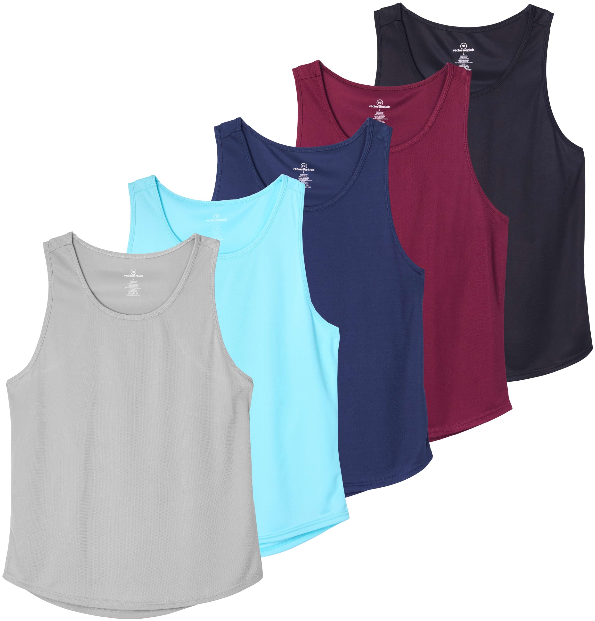 Real Essentials5 Pack: Men's Mesh Y-Back Muscle Tank Top - Gym Workout & Bodybuilding Fitness (Available in Big & Tall)