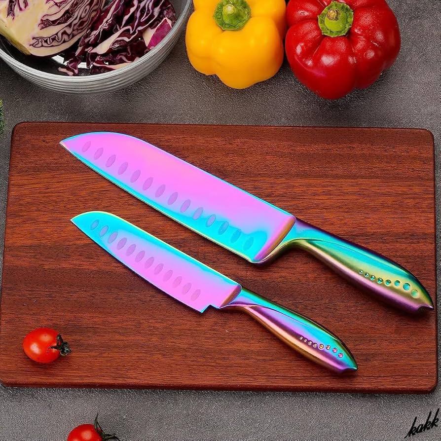 Amazon.co.jp: 虹色の刀身が美しい 包丁セット 三徳包丁 小三徳包丁