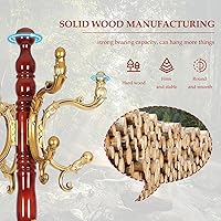 Vista 2 de Perchero de ropa de madera independiente, soporte de árbol de abrigos naturales con 14 ganchos, perchero de 185 cm resistente y fácil de montar
