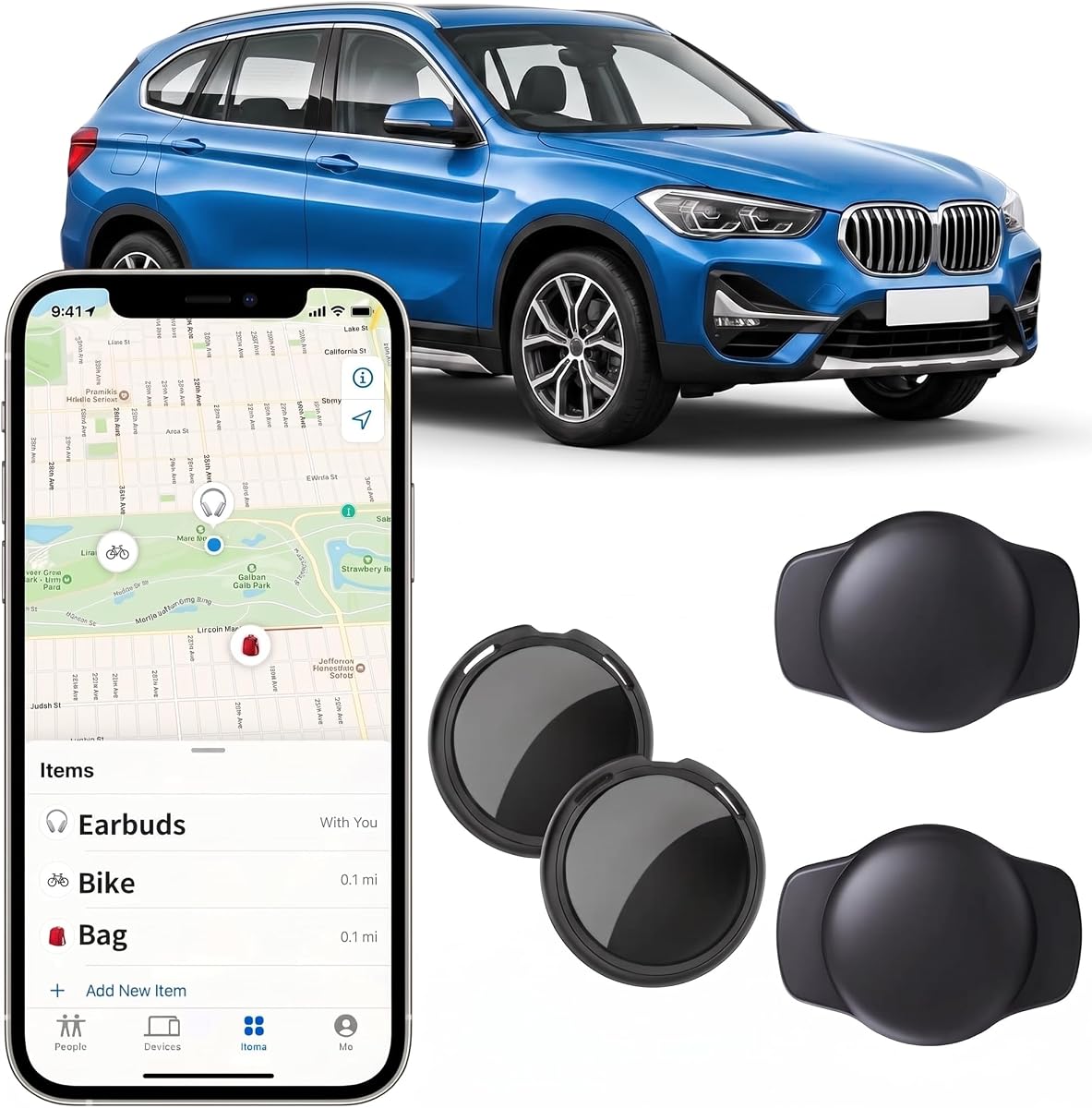 2 Pack GPS Tracker for Vehicles Find My Locator Finder Waterproof iOS Only | No Subscription Required Network Real Time Magnetic Car Tracker Device Hidden Item Finder Mini Global Network for Car Dog