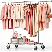 Heavy Duty Clothes Rack, Rolling Clothing Rack Load 420 LBS, Silver