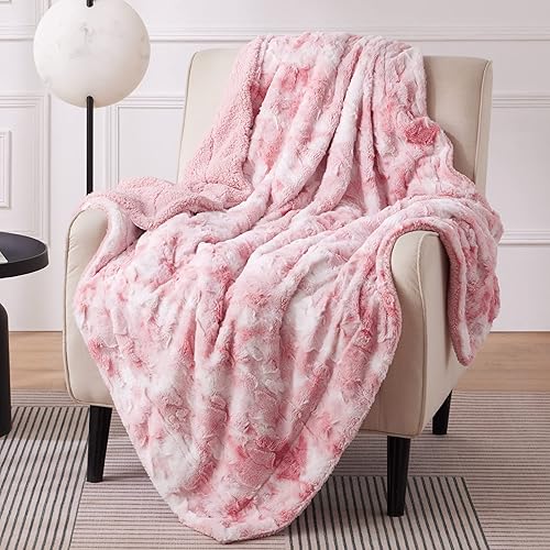 Bedsure Manta mullida para sofá, color rosa, sherpa suave y cómoda, felpa y pelo sintético, manta reversible para sofá y cama, 50 x 60 pulgadas