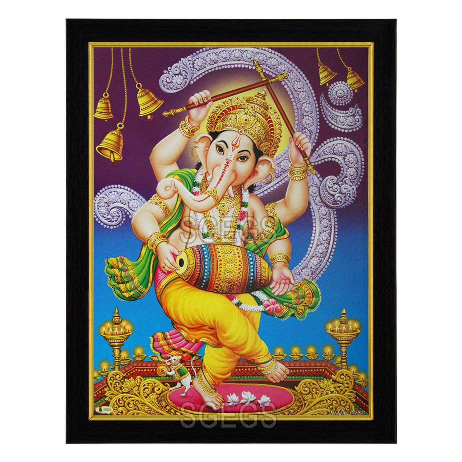 SHREE GANESH ENTERPRISE GIFTING SOLUTIONS Dancing God Ganesh Ji HD Photo Frame Ganesha Vinayagar Vinayaka Gajanand Ganapathy Ganpati Painting Pooja (Wood,Poster with Frame,Multicolour, 25X1x31cm)