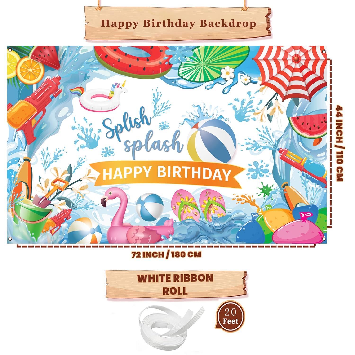 Summer Birthday Party Decorations, Splish Splash Happy Birthday Pool Party Banner, Pool Party Banner for Birthday, 71 x 43 Inches
