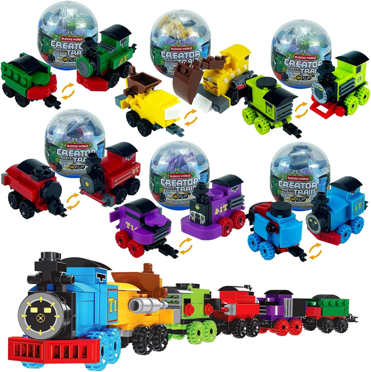 Tcvents 車おもちゃ 汽車 列車 ブロック 立体パズル 積み木 ガチャポン Diy 組み立て 連結列車 連結車両 知育おもちゃ 男の子 女の子 誕生日 クリスマス プレゼント 大流行中