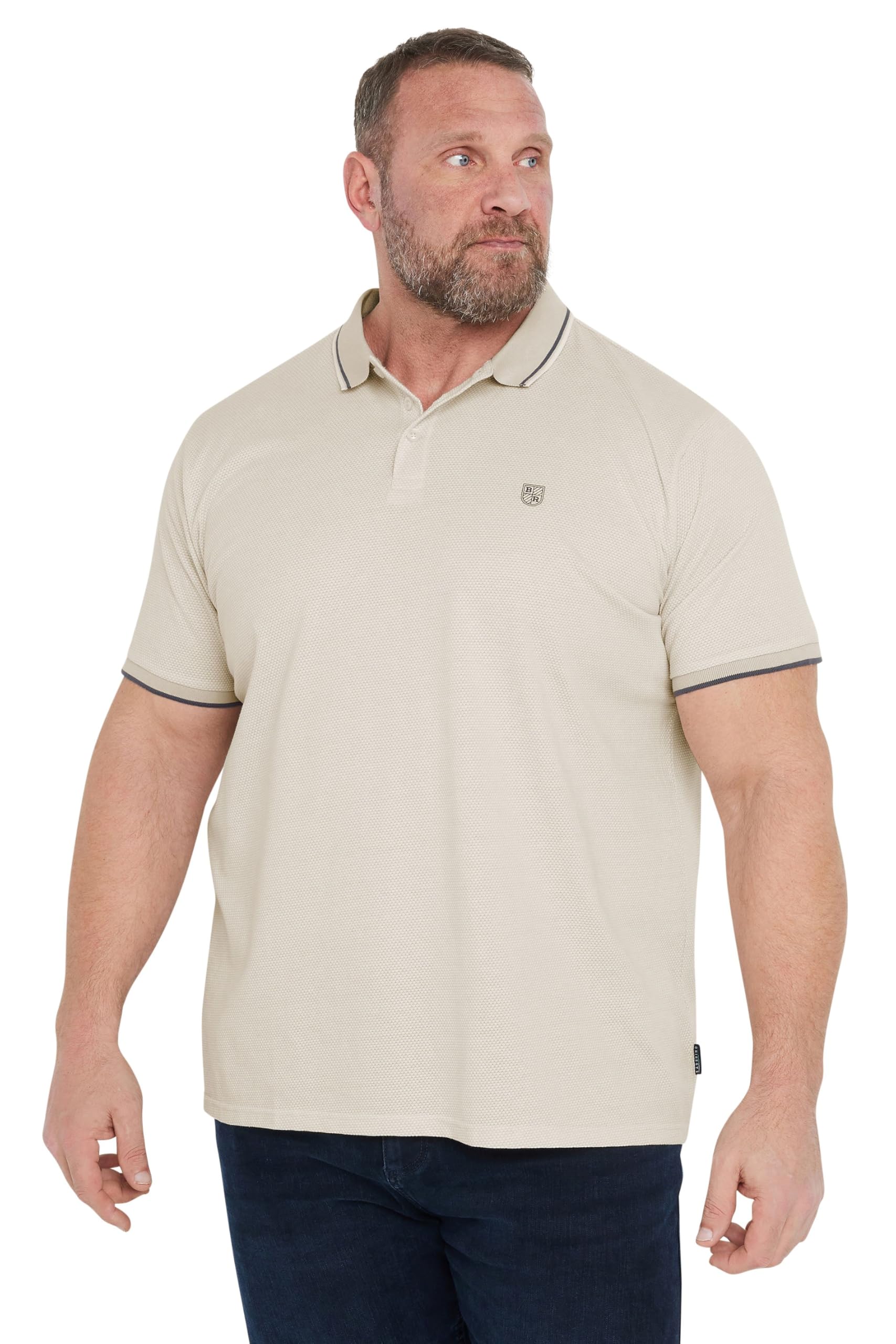 Badrhino Men's Medium Beige Textured Waffle Polo Shirt 4XL