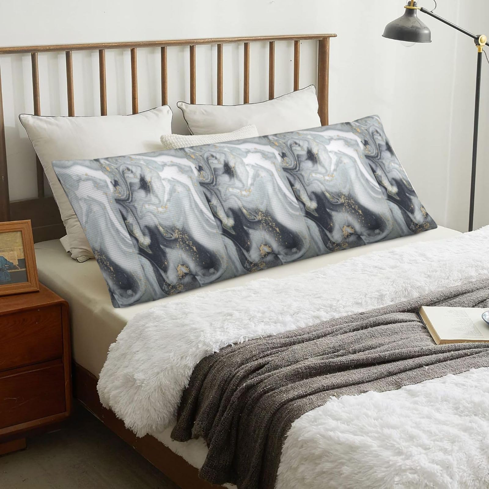 Gray Marble Abstract Splash Pastel, Body Pillow Cover with Zipper,Long Body Pillowcase 20 x 60 in