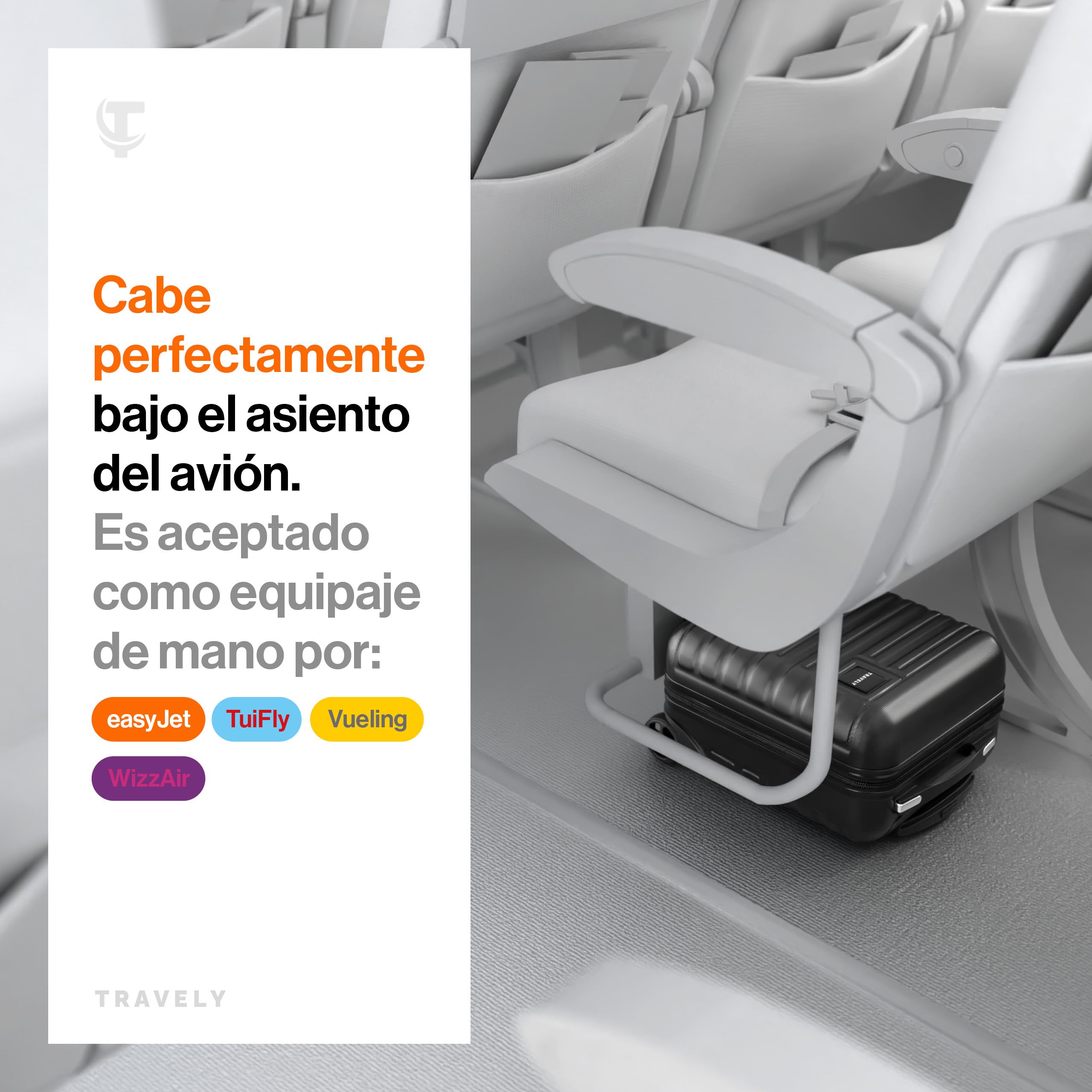 Travely Maleta de Equipaje de Mano 40x30x20cm - Apta para Ryanair, Lufthansa, Eurowings y co.