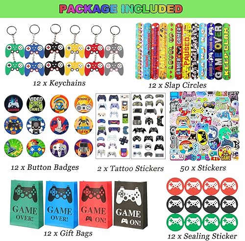 Miniatura 2 de 100 recuerdos de fiesta de videojuegos para niños, suministros de fiesta de videojuegos que incluyen bolsas de regalo, calcomanías, llaveros,