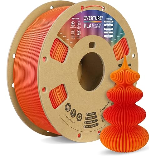 OVERTURE Rainbow PLA Filament 1.75mm, Neatly Wound 3D Printer Filament 1kg Spool (2.2lbs), Dimensional Accuracy +/- 0.02 mm, Fit Most FDM 3D Printers(Tequila Sunrise)