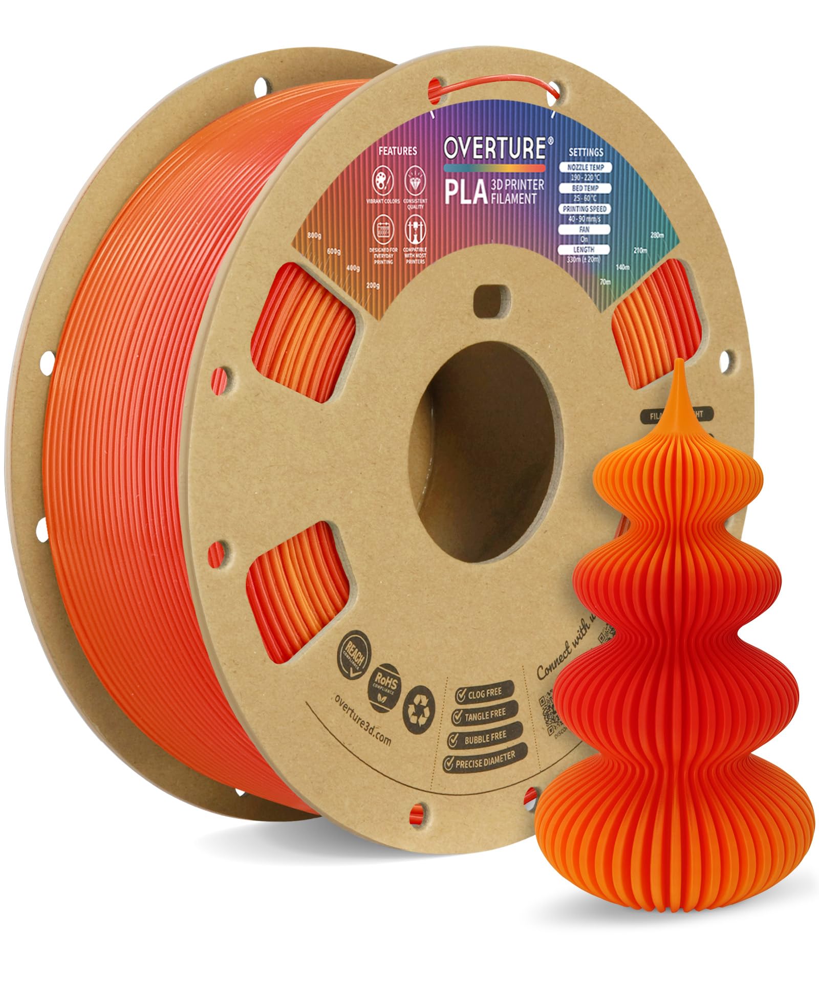 Overture 1.75mm PLA Filament - 1kg Black -28