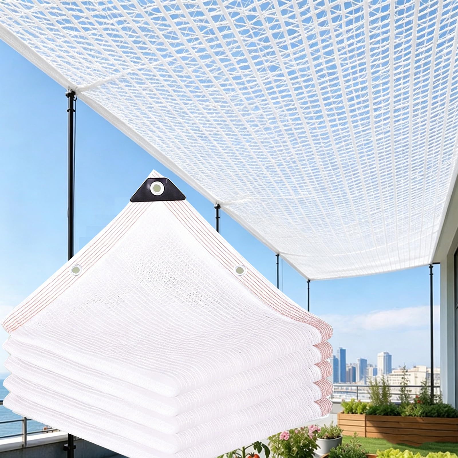 Toile d'ombrage blanche avec œillets pour cour et balcon frais
