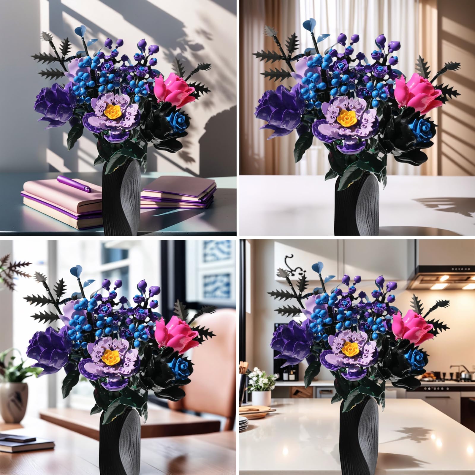 RIDIR Gothic Rose Building Set for Adults DIY Black and Purple Wildflower Bouquet Botanical Blocks - Image 3