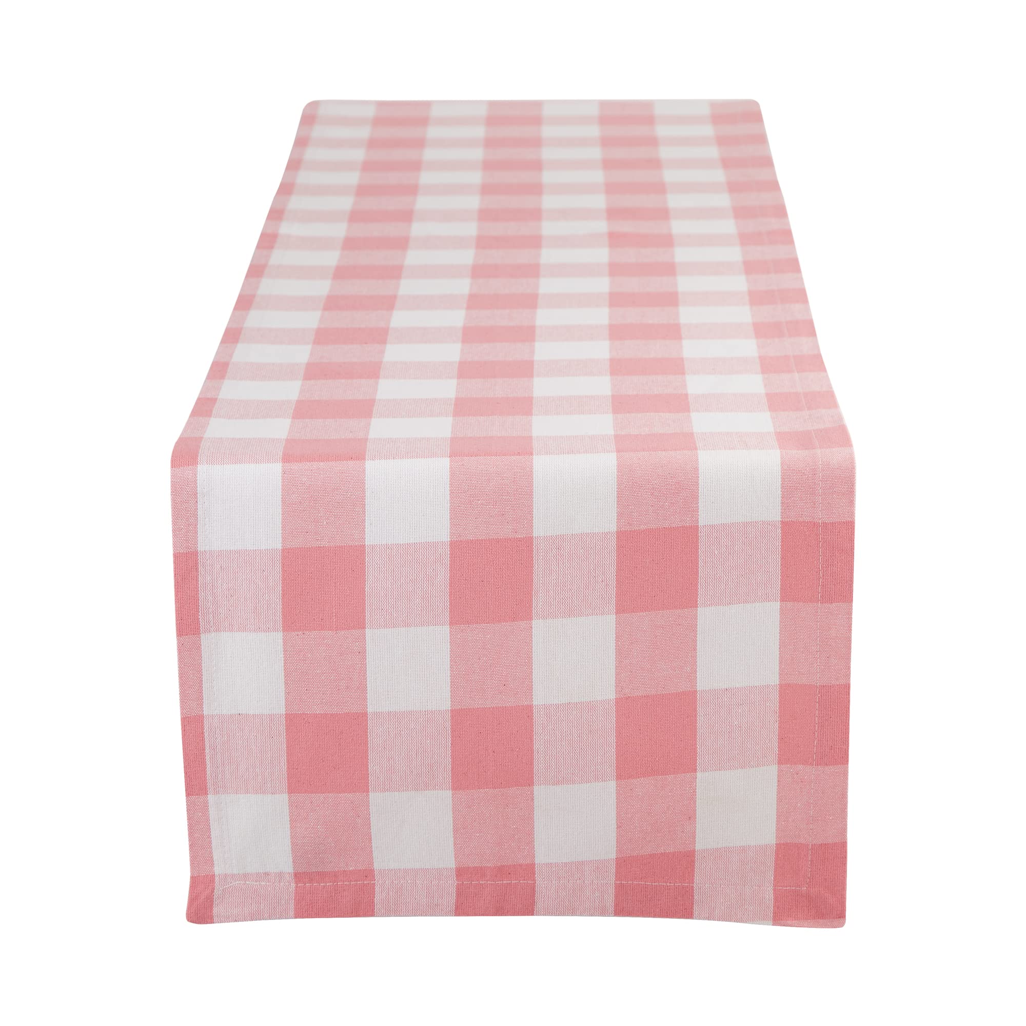 DII Buffalo Check Collection, Classic Farmhouse Table Runner, 14x108, Pink & White