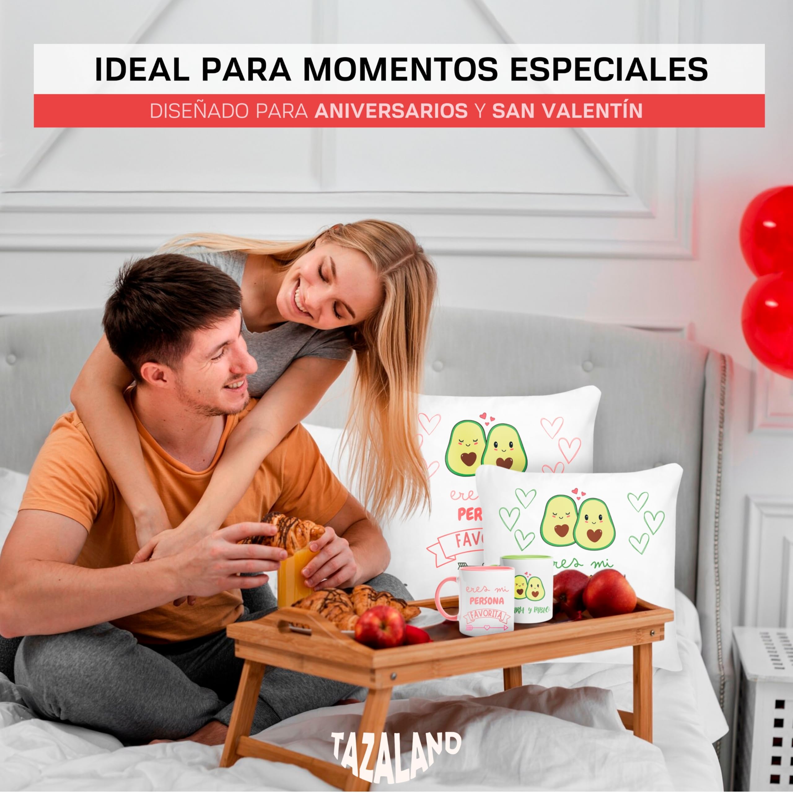 Regalo Personalizado San Valentín | Pack 2 Tazas y 2 Cojines - Aguacates | Regalos Originales Mujer Hombre | Regalos para Parejas, Novia, Novio | Detalles Románticos