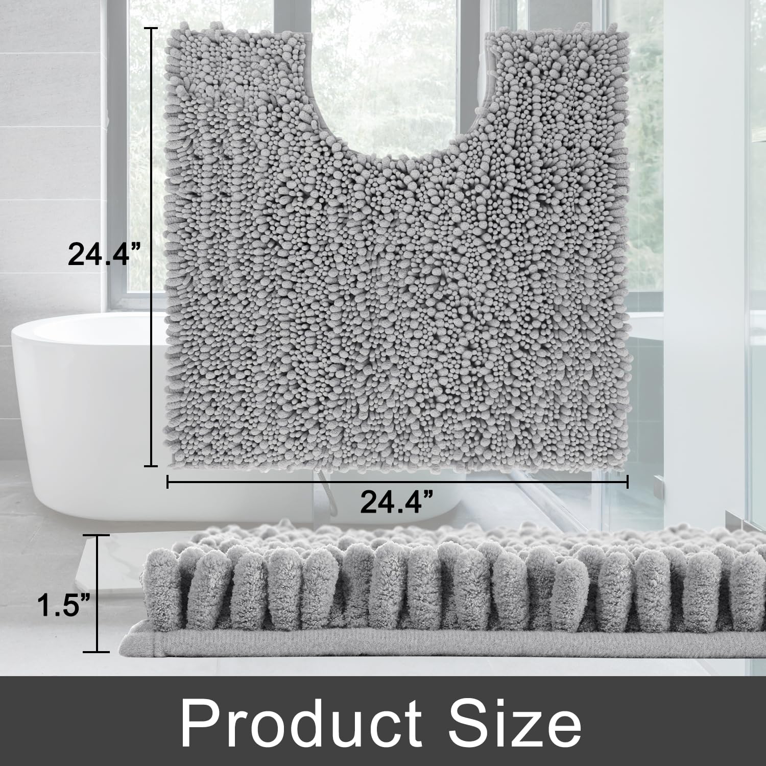 Yimobra Alfombra de baño en forma de U, lavable, de 24 x 24 pulgadas, ultrasuave, absorbente, de felpilla para inodoro, de secado rápido y lavable a máquina, antideslizante, color gris