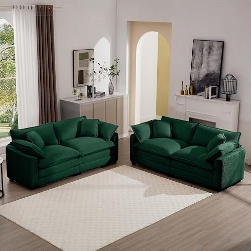 Miniatura 16 de Juego de sofá de 2 piezas de gran tamaño para sala de estar, sofá de 3 plazas y sofá biplaza, asiento modular modular profundo de pana, cómodos