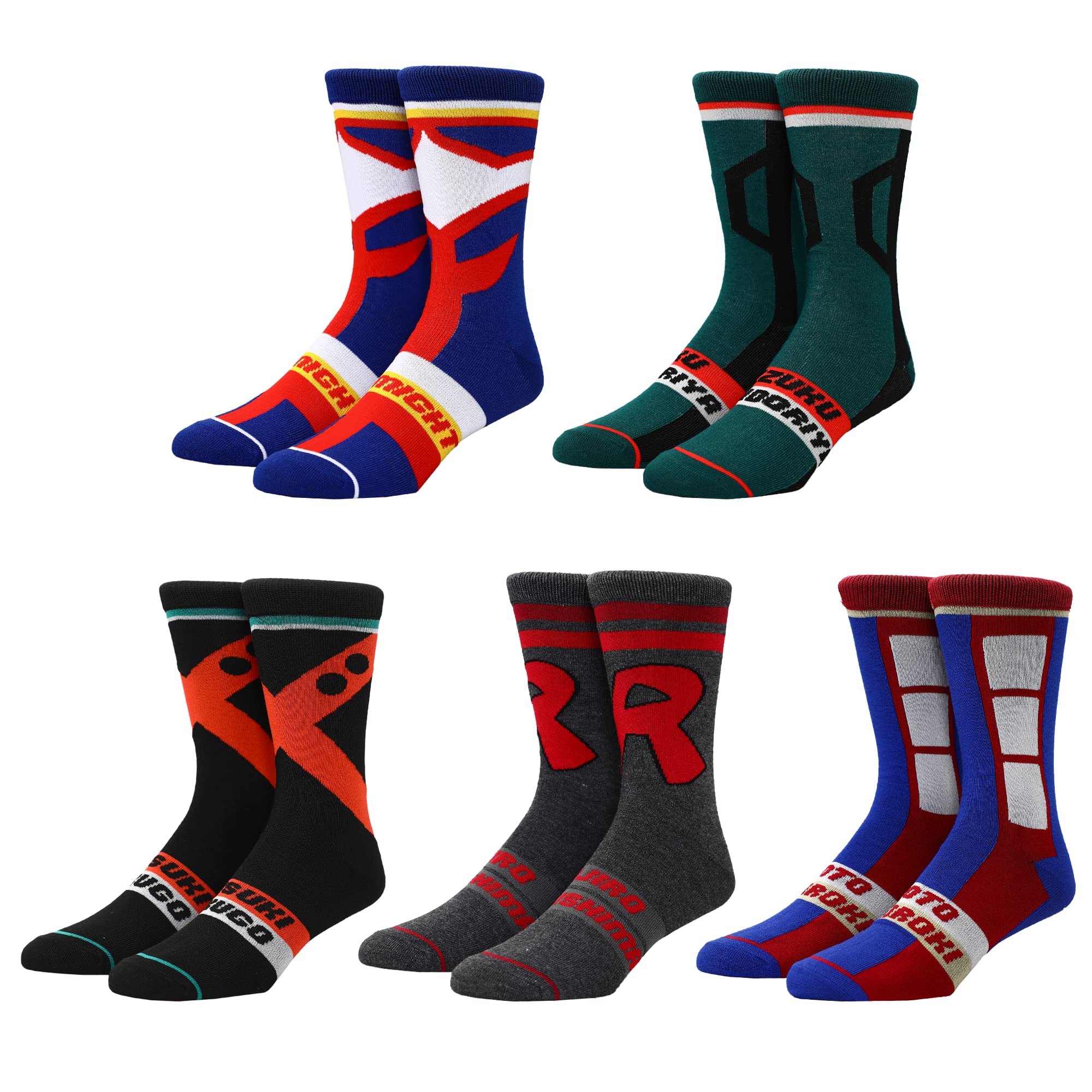 BioworldMy Hero Academia Character Suit Up Men's 5-Pack Crew Socks