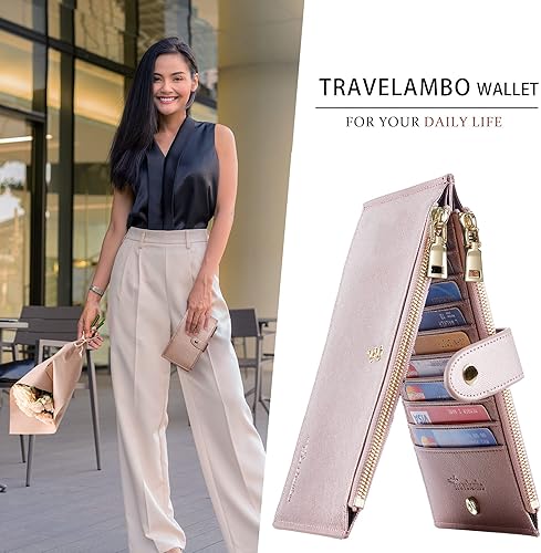 Miniatura 5 de Travelambo RFID Billetera de mujer con varios compartimientos para varias tarjetas con bolsillo con cierre, talla única