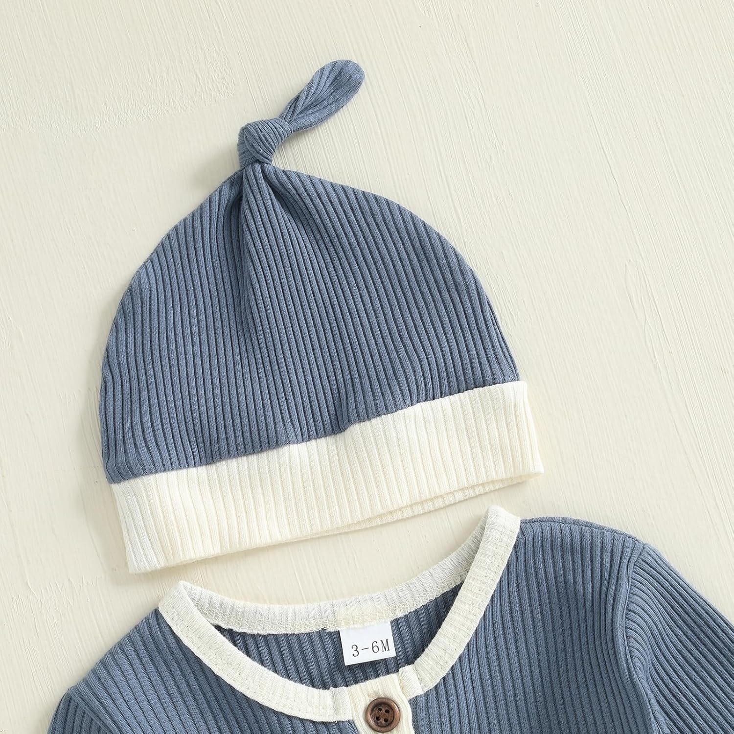 fhutpw Newborn Baby Boy Clothes Ribbed Knit Bodysuit 3 6 Months Infant Fall Long Sleeve Splicing Color Romper Jumpsuit & Hat - Image 4