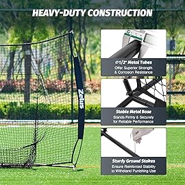 ZELUS 7x7ft Baseball Net for Hitting and Pitching Practice and Training | 7\'x7\' Portable Hitting Net Pitching Net | Batting Cage with Frame and Net, Black