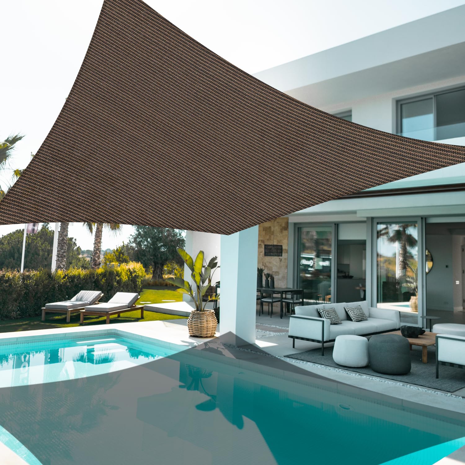 VICLLAX Sun Shade Sail 10'x16' Rectangle Outdoor Shade Cover Sunshade for Patio Garden Backyard, Mocha