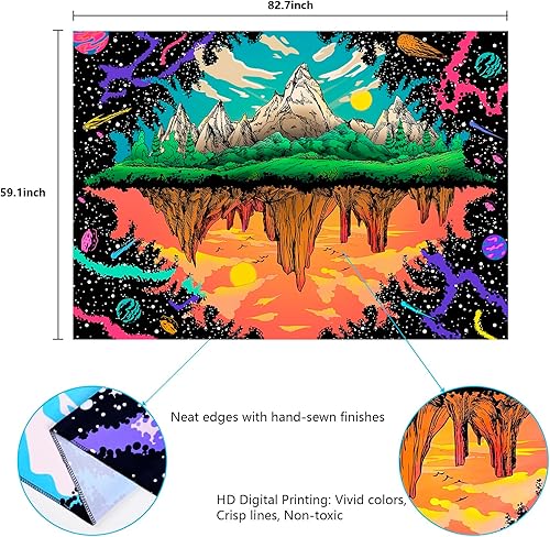 Miniatura 7 de Invoibler Tapiz de montaña con luz negra, tapiz de estrellas, planeta espacial, sol, atardecer, bosque, árbol, paisaje, naturaleza, tapiz para