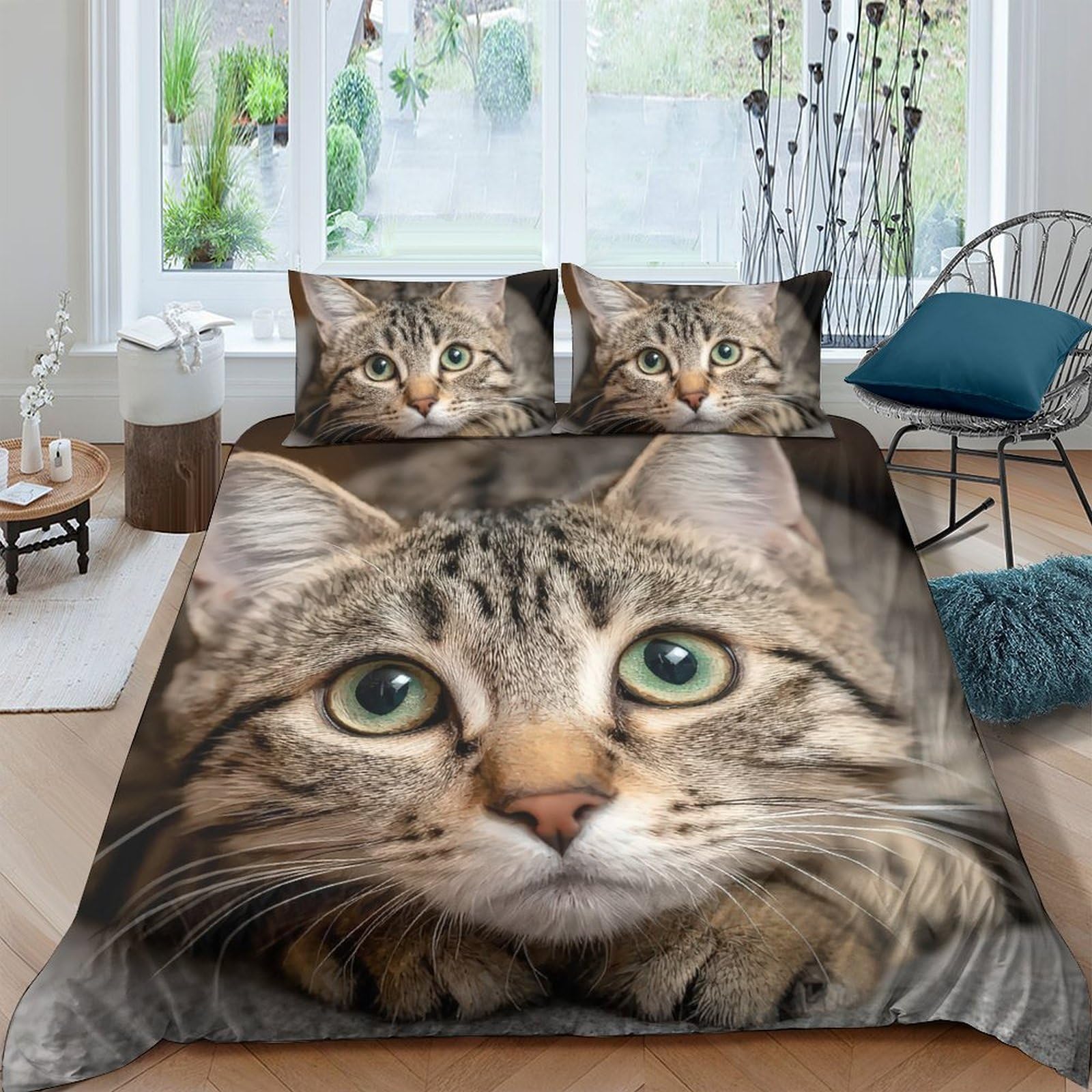 Ctjqhvkz Style-2 3D Printed Tabby Cat Fitted Sheet Microfiber Soft Decorative Realistic Cat Face Bed Cover For Bedroom Dorm Mattress Protection Single（135X200cm）