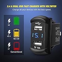 Vista 4 de Nilight Panel de interruptor basculante de 4 posiciones con cargador USB dual de 4.8 amperios, voltímetro, impermeable, 12 V, 24 V CC, calcomanías