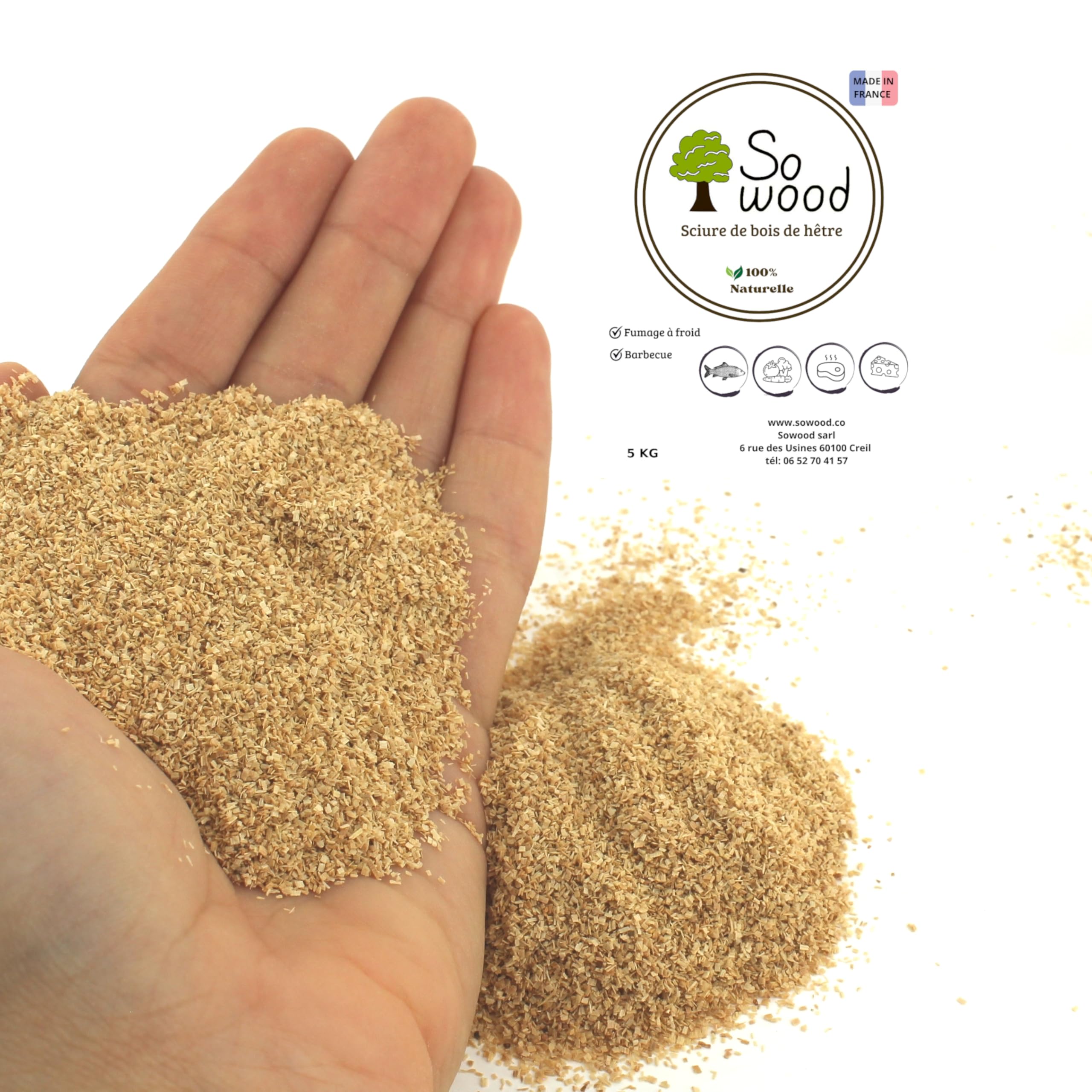 Sciure de Bois 5KG de hêtre pour Fumage Naturel 0.35 à 0.9 mm Tout fumoir Toutes Sortes d'aliments