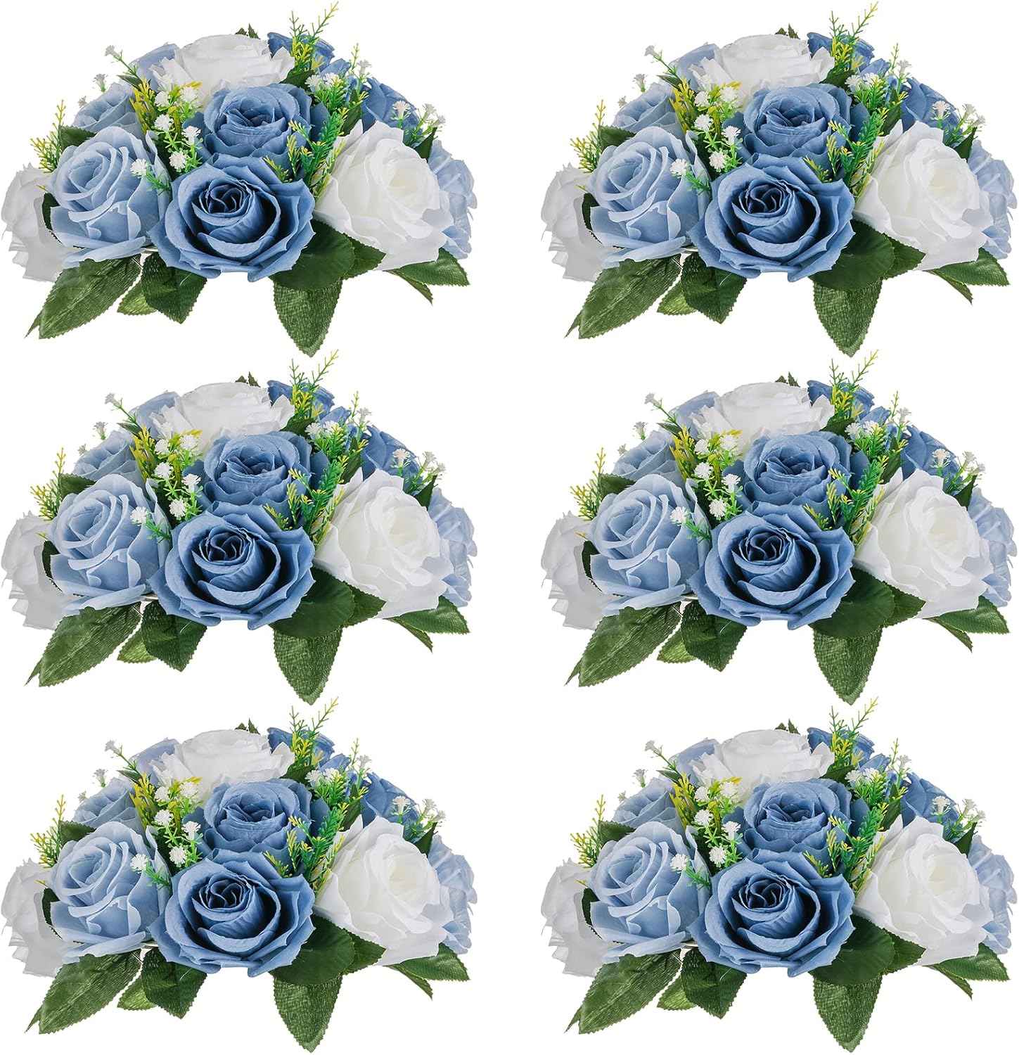 NUPTIO Flower Balls for Wedding Centerpieces - 6 Pcs 9.5 inch Diameter Fake Flower Ball Arrangement Bouquet Party Centerpieces for Tables - Dusty Blue Rose Bouquet Centerpiece Flowers for Table 6 Pcs Dusty Blue & White