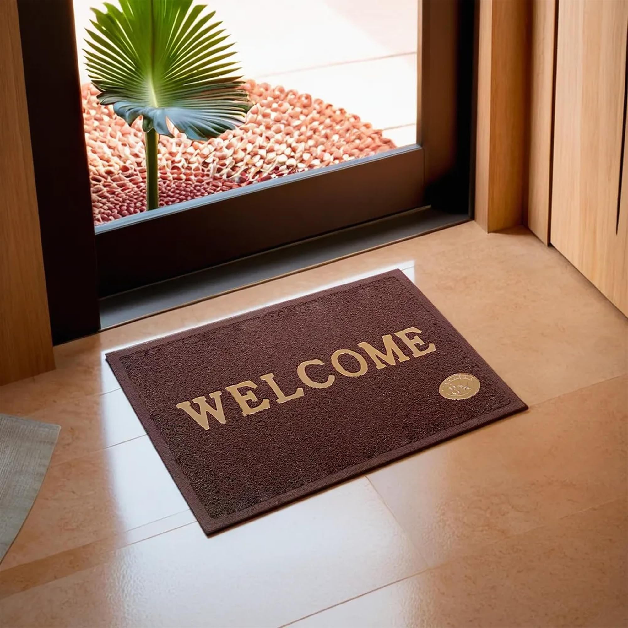Kuber Industries Welcome Mats for Door Entrance | Door Mats for Office | Foot Mats for Home | Anti Slip Rubber Floor Mat | Large | Wine 4