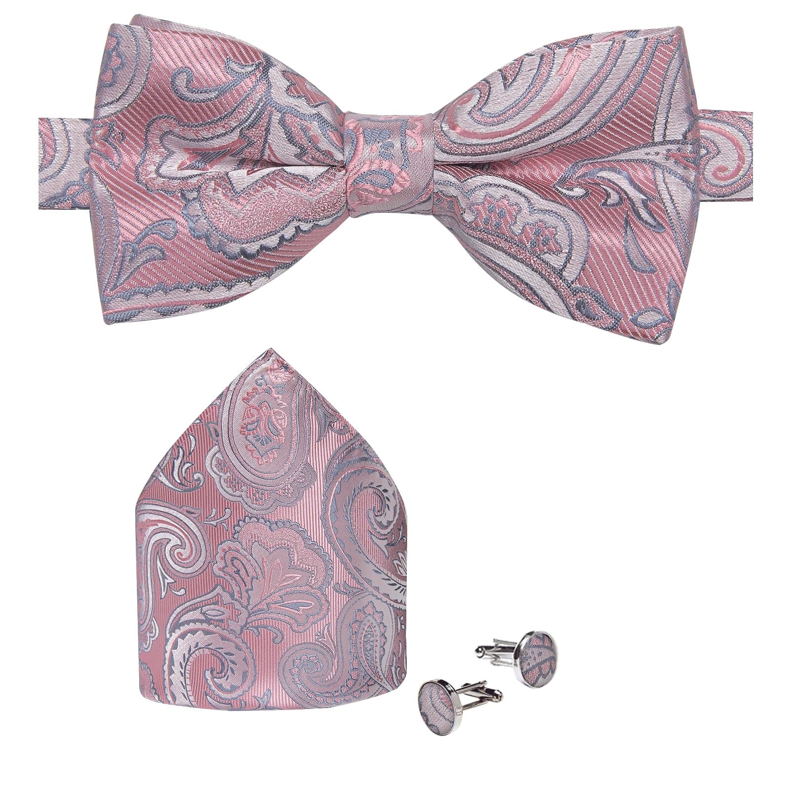 JFDBGU Pre-tied Bow Ties Paisley Knot Pocket Square Cufflinks Corsage Set for Wedding