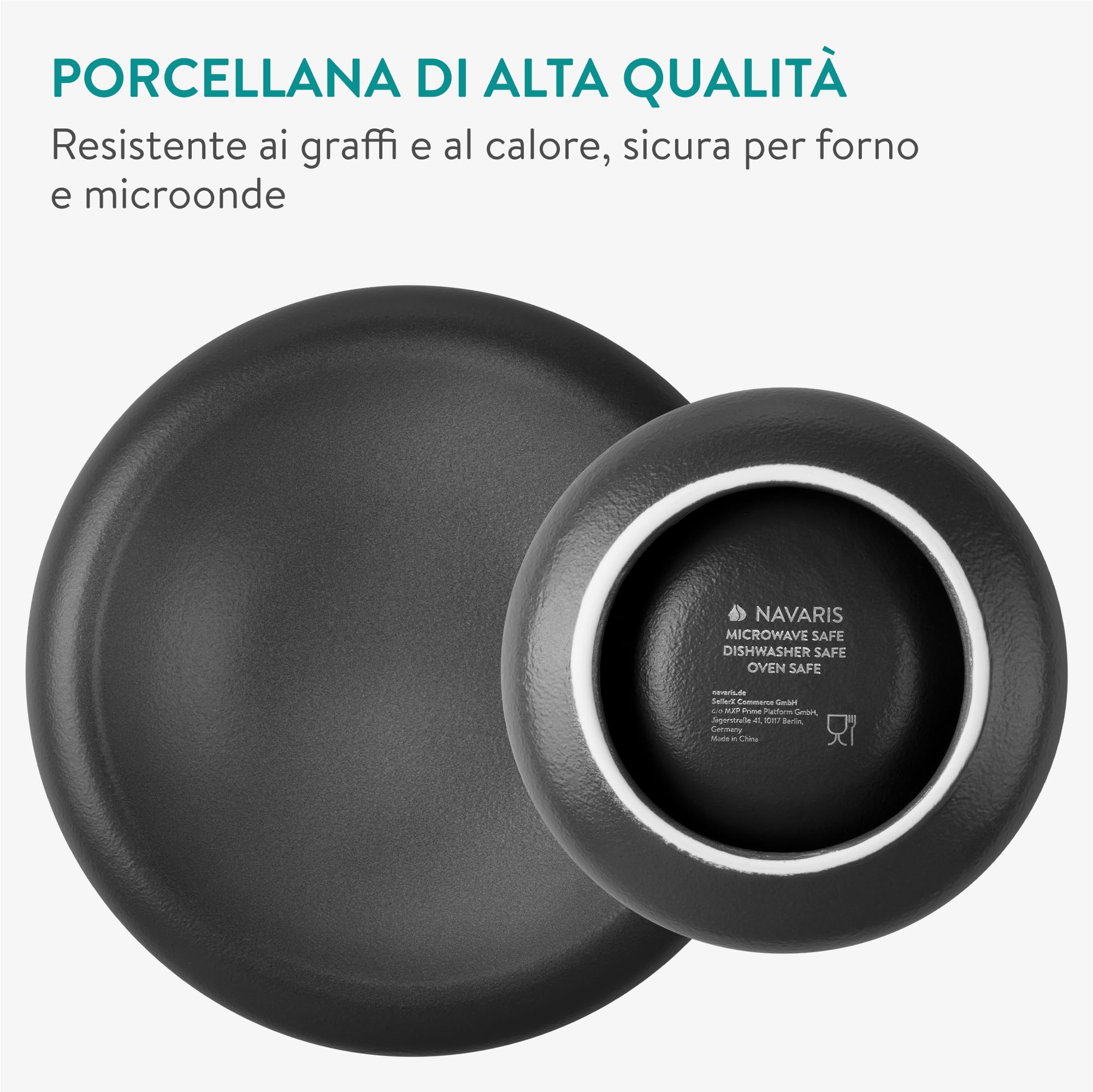 Set Di 2 Piatti Fondi In Porcellana Nera Navaris – Design Minimalista, Ideali Per Pasta E Dessert, Microonde E Lavastoviglie