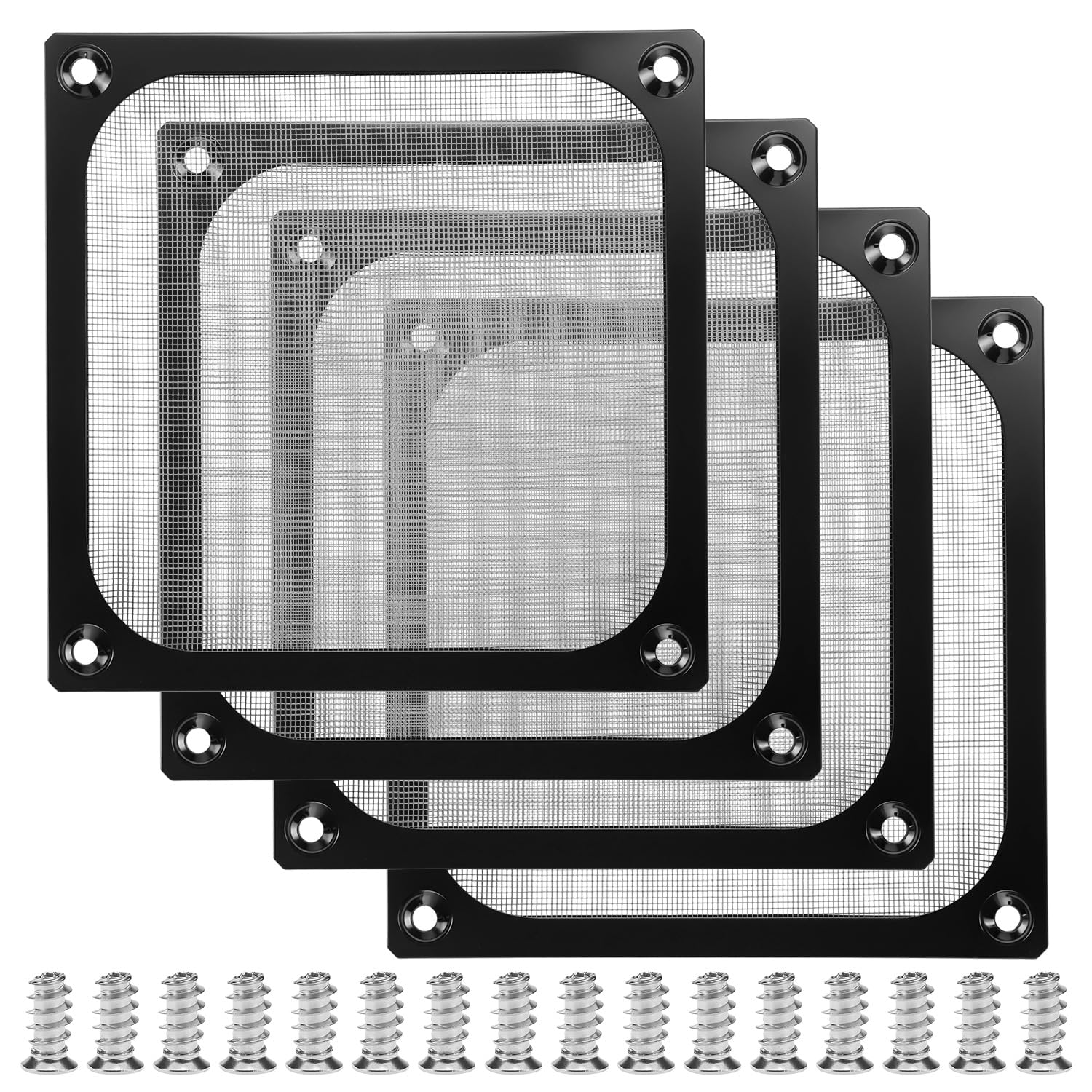 QWORK 120mm Computer Fan Filter Grills with Screws, 4 Pack, for 120mm Fans, Ultra Fine Aluminum Mesh