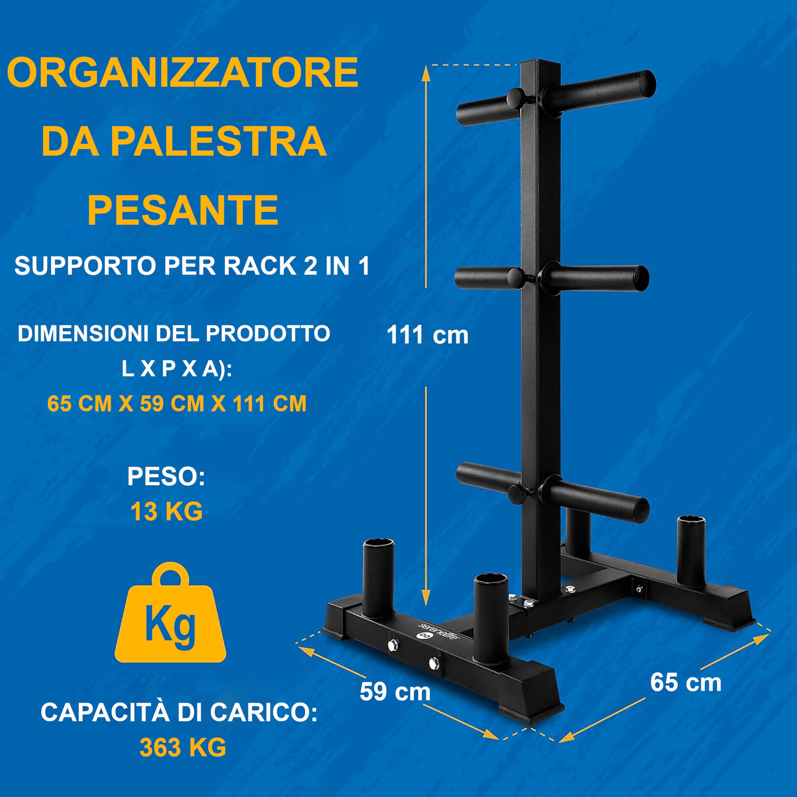 SereneLife Porta Dischi Palestra, Rastrelliera Pesi Capacità di 362,87 kg, Telaio Resistente ai Graffi, Finitura in Polvere, Facile da Montare, Compatto e Salvaspazio