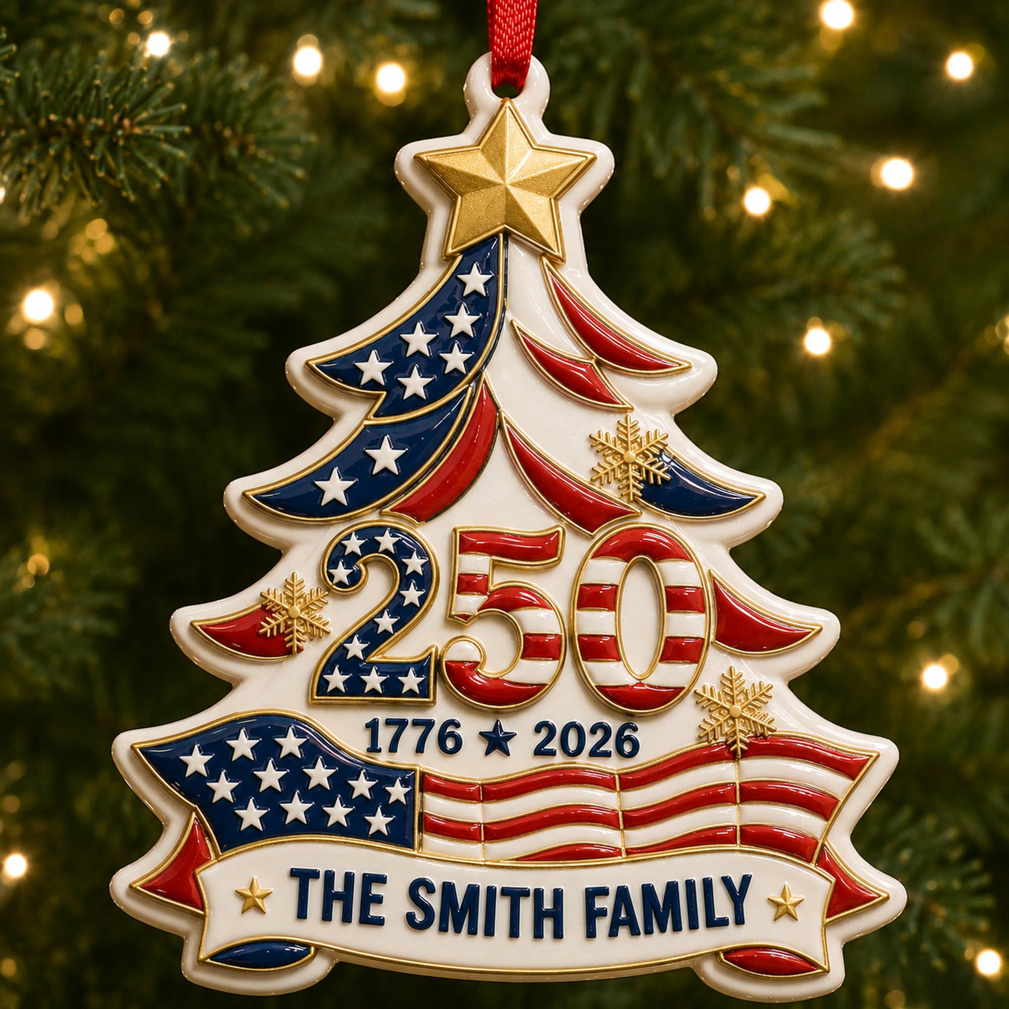 Personalized 250th Anniversary USA Christmas Ornaments - 250th Anniversary Christmas Ornament Christmas-New Year-4th of July Gift for Family from Friends 3D Relief White Acrylic Ornament