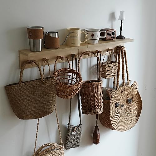 Miniatura 6 de Perchero de entrada, ganchos para abrigos, gancho de madera montado en la pared, los estantes montados en la pared son muy adecuados (acabado de